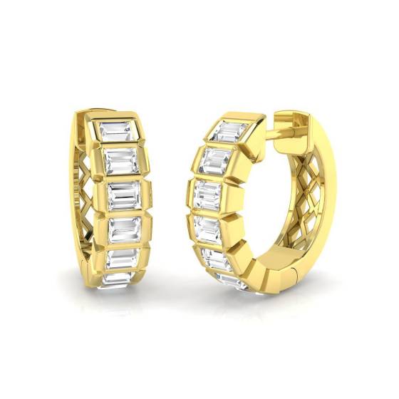 0.74ct SI2/G Baguette cut Natural Diamond Hoop Earrings in 18k Yellow Gold
