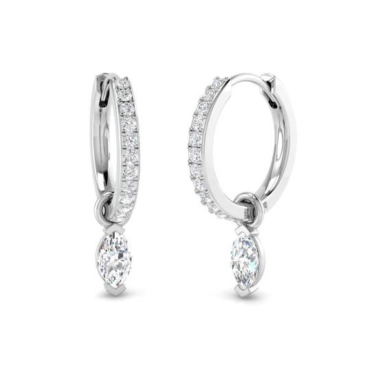 0.66ct SI2/G Marquise cut Natural Diamond Drop Earrings in 18k White Gold