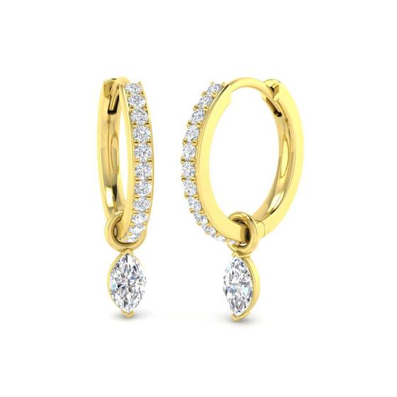 0.58ct SI2/G Marquise cut Natural Diamond Drop Earrings in 18k Yellow Gold