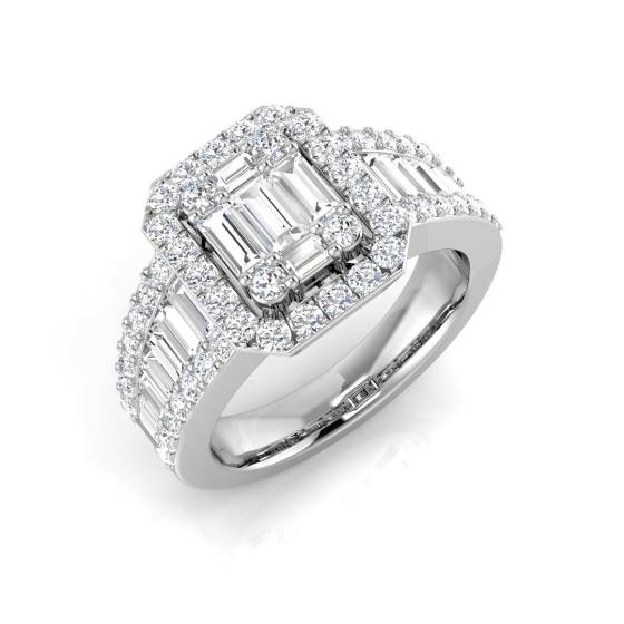 1.67ct SI2/G Baguette cut Natural Diamond Designer Ring in 9k White Gold
