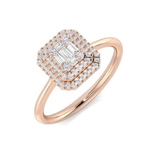 0.21ct SI2/G Baguette cut Natural Diamond Designer Ring in 9k Rose Gold