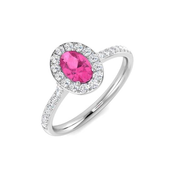 0.98ct SI2/G Oval cut Pink Sapphire Gemstone RIng in 18k White Gold