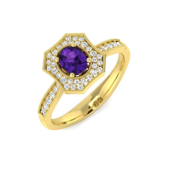 0.47ct I1/G Oval cut Amethyist Gemstone Ring in 9k Yellow Gold