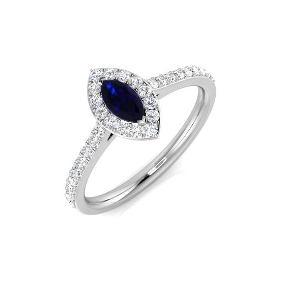0.50ct SI2/G Marquise cut Blue Sapphire Gemstone Ring in 18k White Gold