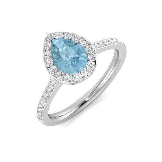 0.91ct SI2/G Pear cut Aquamarine Gemstone Ring in Platinum