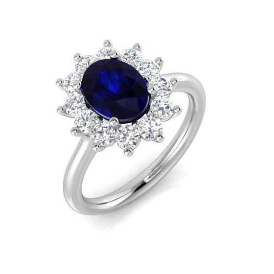1.70ct SI2/G Oval cut Blue Sapphire Ring in 18k White Gold