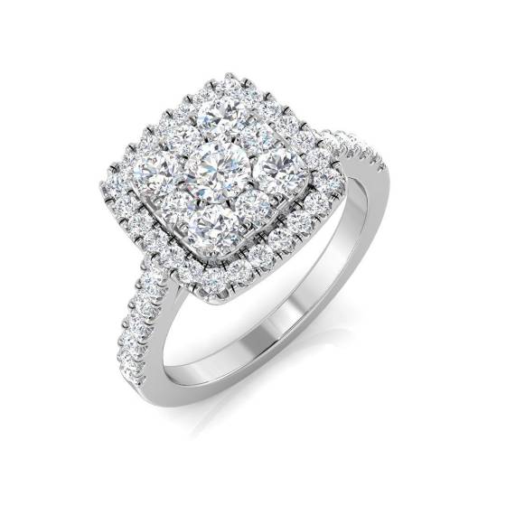 1.06ct I1/G Round cut Natural Diamond Cluster Ring in 9k White Gold