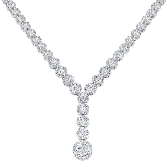 9.26ct SI2/G Round cut Natural Diamond Cluster Necklace in 18k White Gold