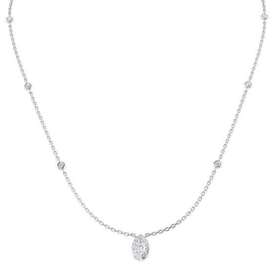 0.31ct SI2/G Pear cut Natural Diamond Halo Necklace in 18k White Gold
