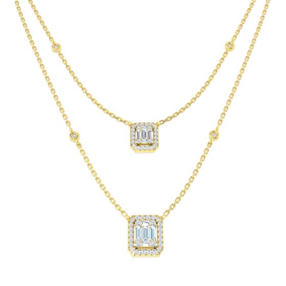 0.67ct SI2/G Baguette cut Natural Diamond Cluster Necklace in 18k Yellow Gold