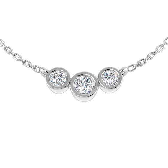 0.37ct SI2/G Round cut Natural Diamond Drop and Trilogy Necklace in 18k White Gold
