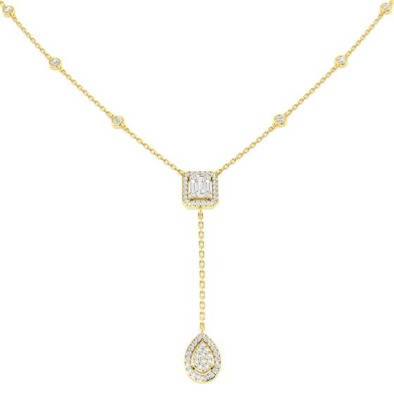 0.55ct SI2/G Round cut Natural Diamond Drop and Trilogy Necklace in 18k White Gold