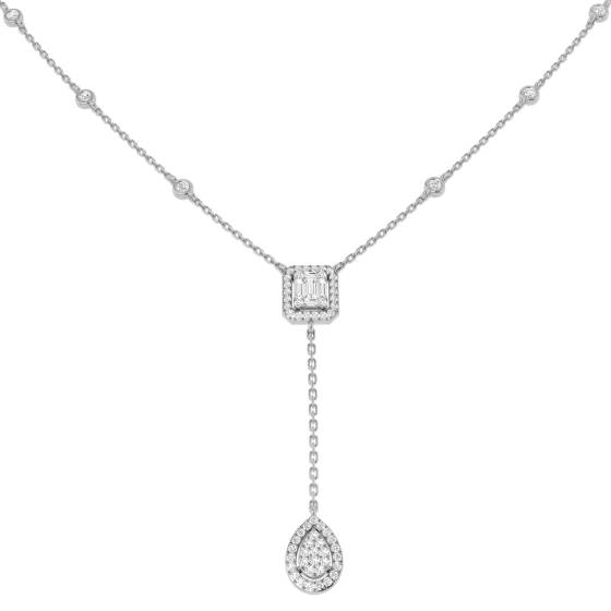 0.55ct SI2/G Round cut Natural Diamond Drop and Trilogy Necklace in 18k White Gold