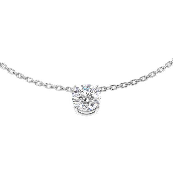 0.64ct I1/G Round cut Natural Diamond Solitaire Necklace in 18k White Gold