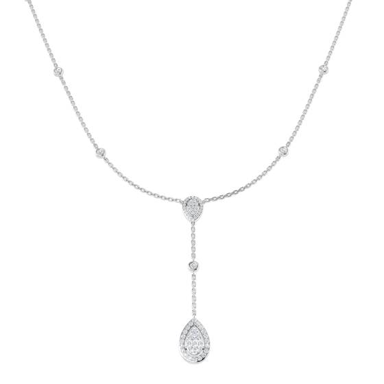 0.52ct SI2/G Round cut Natural Diamond Cluster Necklace in 18k White Gold