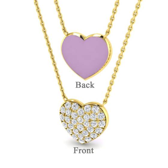 0.56ct SI2/G Round cut Natural Diamond Heart Shape Necklace in 9k Yellow Gold