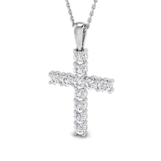 1.01ct VS/F Round cut Lab Grown Diamonds Cross Pendant in 9k White Gold