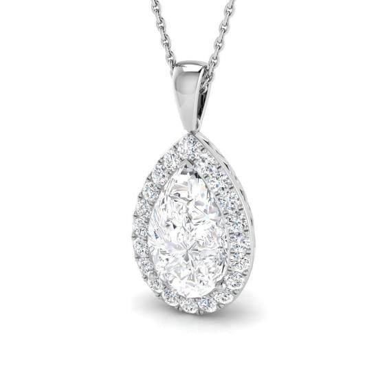 4.18ct SI1/K Pear cut Natural Diamond Halo Pendant in 18k White Gold