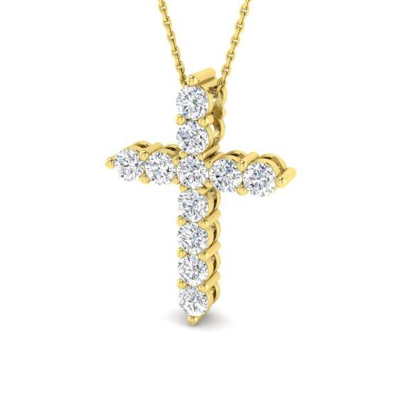1.63ct SI2/G Round cut Natural Diamond Cross Pendant in 18k Yellow Gold
