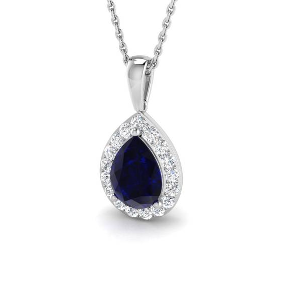 2.50ct SI2/G Pear cut Blue Sapphire Gemstone Pendant in 18k White Gold