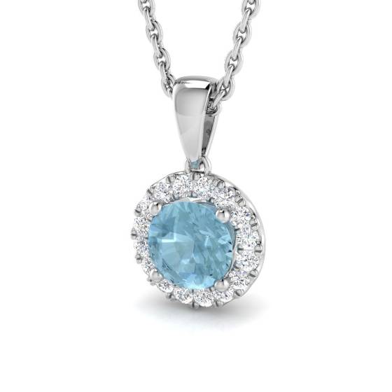 0.53ct SI2/G Round cut Aquamarine Gemstone Pendant in 18k White Gold
