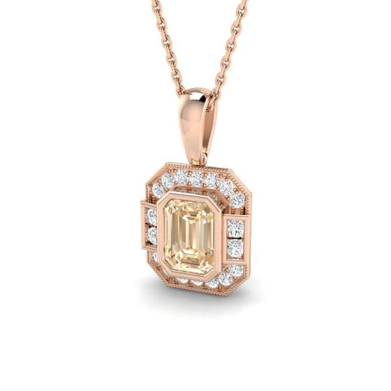 1.15ct I1/G Emerald cut Morganite Gemstone Pendant in 9k Rose Gold