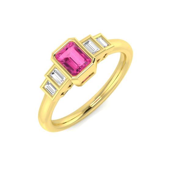 0.68ct SI2/G Emerald cut Pink Sapphire Gemstone Ring in 18k Yellow Gold