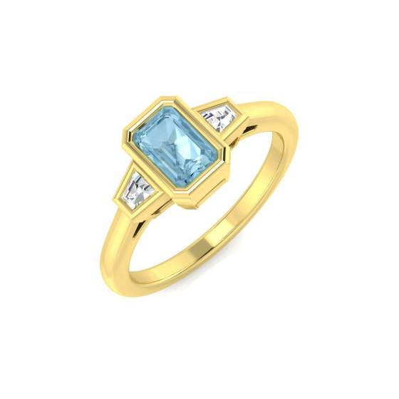 0.62ct SI2/G Emerald cut Aquamarine Gemstone Bezel Set Ring in 9k Yellow Gold