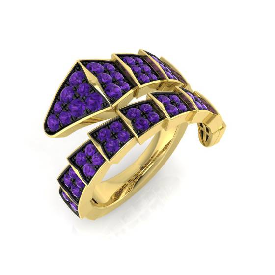 1.10ct SI2/G Round cut Purple Natural Diamond Designer Ring in 9k Yellow Gold