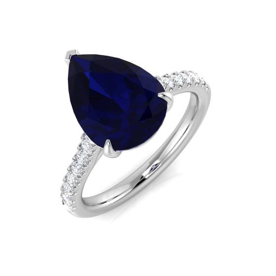 3.43ct SI1/G Pear cut Blue Sapphire Gemstone Ring in Platinum