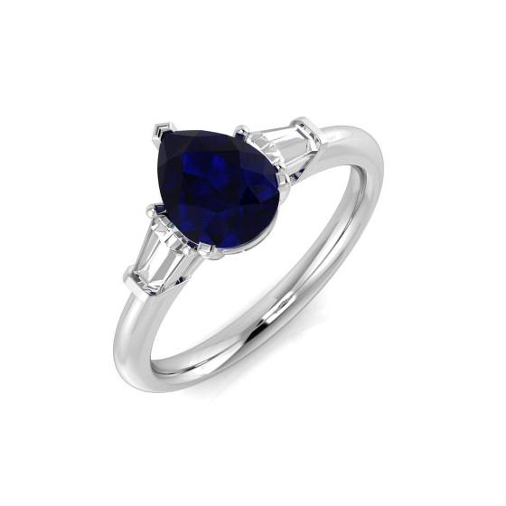 1.51ct SI2/G Pear cut Blue Sapphire Gemstone Ring in Platinum