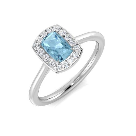 0.60ct SI2/G Cushion cut Aquamarine Gemstone Ring in 9k White Gold