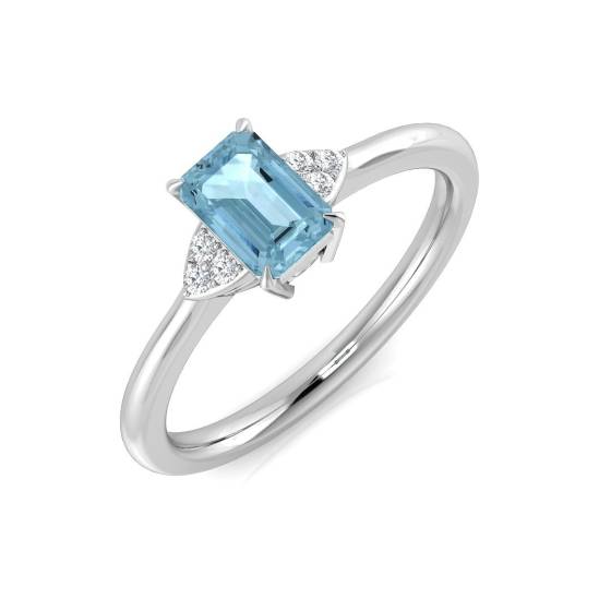 0.63ct SI2/G Emerald cut Aquamarine Gemstone Ring in 9k White Gold