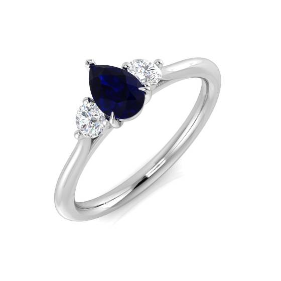 0.78ct SI2/G Pear cut Blue Sapphire Gemstone Ring in Platinum