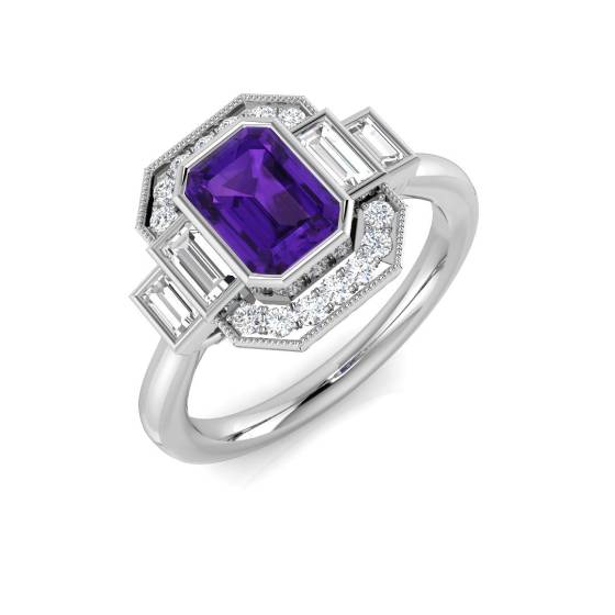 1.31ct I1/G Emerald cut Amethyist Gemstone Ring in 9k White Gold