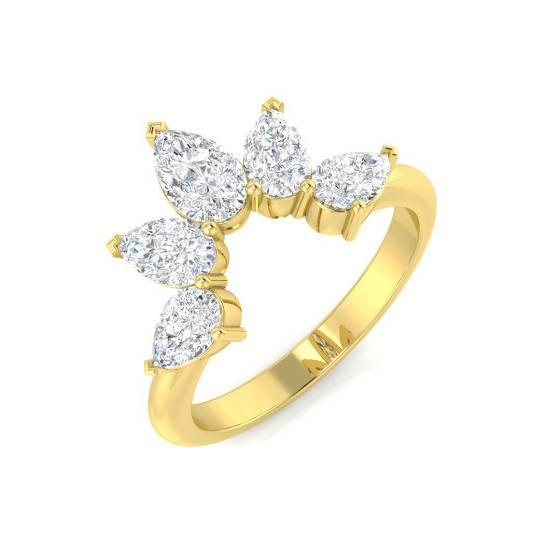 1.33ct SI1/G Pear cut Cluster Natural Diamond Ring in 18k Yellow Gold