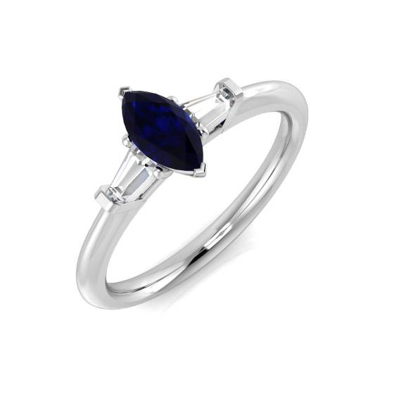 0.54ct SI2/G Marquise cut Blue Sapphire Gemstone Ring in Platinum