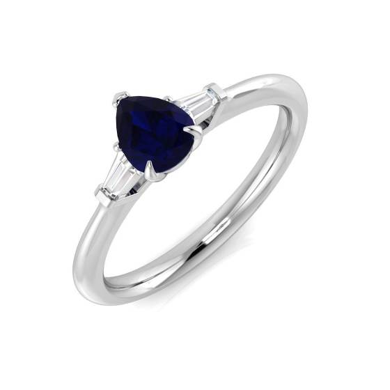 0.54ct SI2/G Pear cut Blue Sapphire Gemstone Ring in Platinum