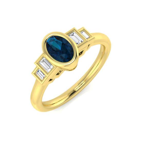0.62ct SI2/G Oval cut Blue Topaz Gemstone Bezel Set Ring in 9k Yellow Gold