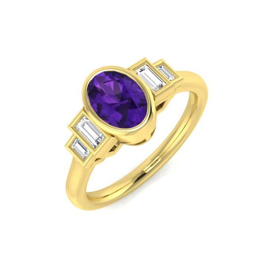 0.93ct SI2/G Oval cut Amethyst Gemstone Ring in 9k Yellow Gold