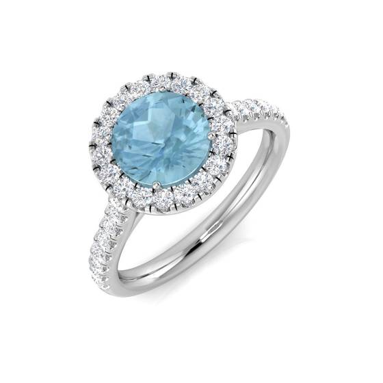 1.66ct SI2/G Round cut Aquamarine Gemstone Ring in 9k White Gold