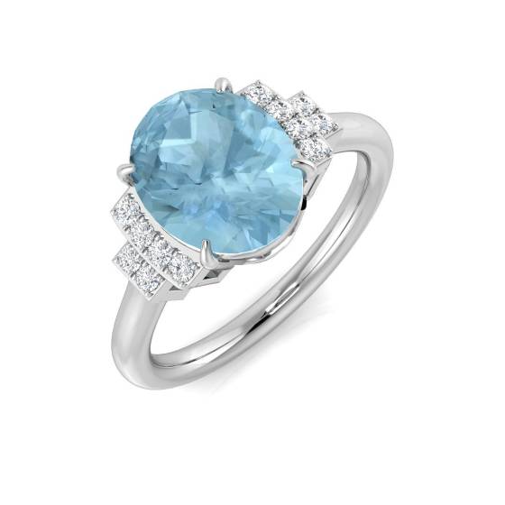 2.64ct I1/G Oval cut Aquamarine Gemstone Ring in 9k White Gold
