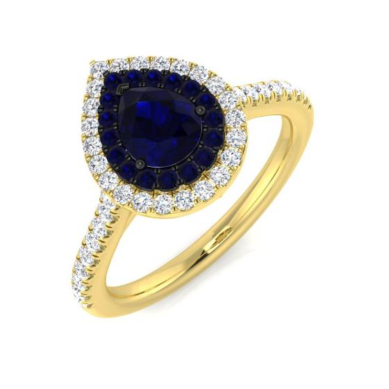0.83ct SI2/G Pear cut Blue Sapphire Gemstone Ring in 18k Yellow Gold