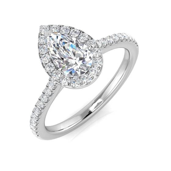 0.76ct SI1/G Pear cut Natural Diamond Halo Ring in Platinum