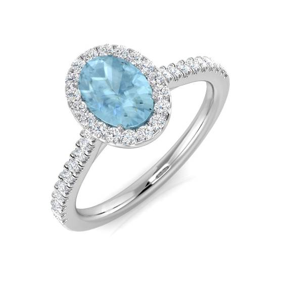 0.90ct SI2/G Oval cut Aquamarine Gemstone Ring in 9k White Gold
