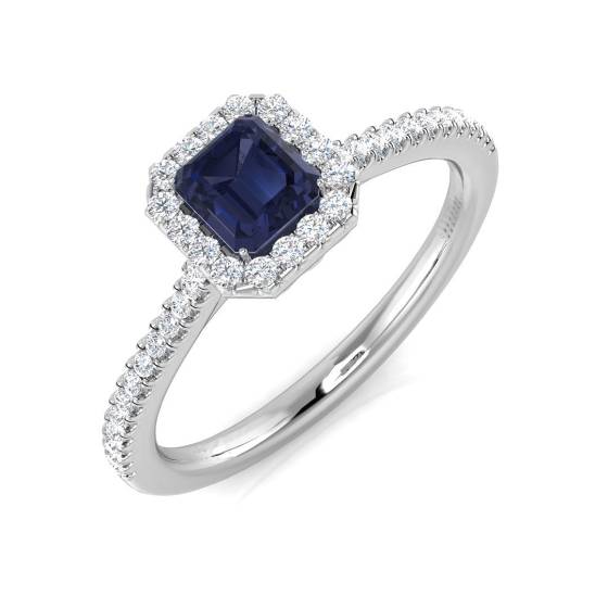 0.53ct SI1/G Radiant cut Blue Sapphire Gemstone Ring in Platinum