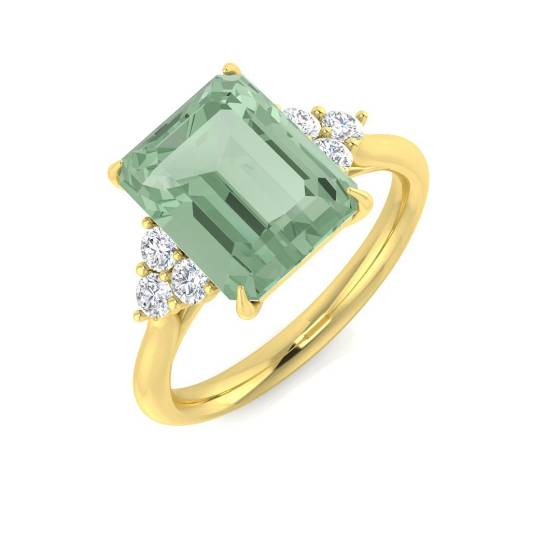 3.43ct I1/G Emerald cut Green Amethyst Gemstone Ring in 9k Yellow Gold