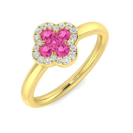 0.45ct SI2/G Round cut Pink Sapphire Gemstone Ring in 18k Yellow Gold