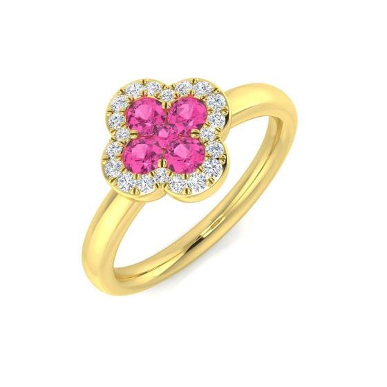 0.55ct SI2/G Round cut Pink Sapphire Gemstone Ring in 18k Yellow Gold