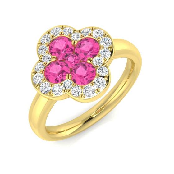 1.30ct SI2/G Round cut Pink Sapphire Gemstone Ring in 18k Yellow Gold